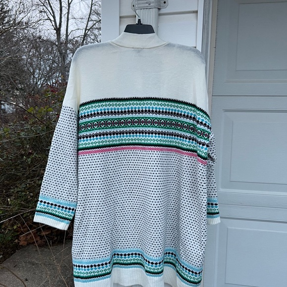 NWT Talbots Soft & Cozy Cream Multicolored Patterned Stripes Open Front Cardigan - Picture 6 of 8